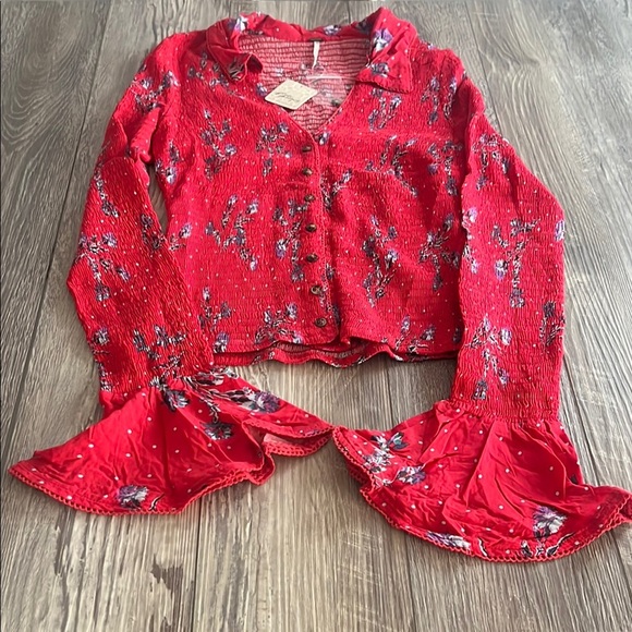 Free People Floral Red Women's Top - Picture 1 of 9